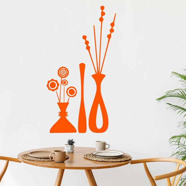 Veselá Stena Samolepka Kvety vo váze Farba: oranžová, Veľkosť: 80 x 43 cm