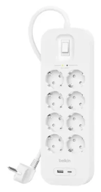 Belkin Predlžovacia zásuvka s prepäťovou ochranou 8x 900J / Predlžovacia zásuvka / USB-A + C 18W / 2m kábel (SRB003VF2M-V2)