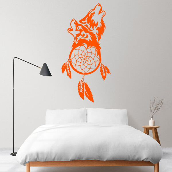 Veselá Stena Samolepka Lapač snov s vlkmi Farba: oranžová, Veľkosť: 100 x 50 cm