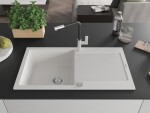 MEXEN/S MEXEN/S - Leo granitový drez 1 s odkvapkávačom vrátane batérie Flora, biela 6501-20-670401-07