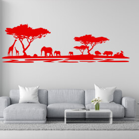 Veselá Stena Samolepka Africké safari Farba: červená, Veľkosť: 100 x 32 cm