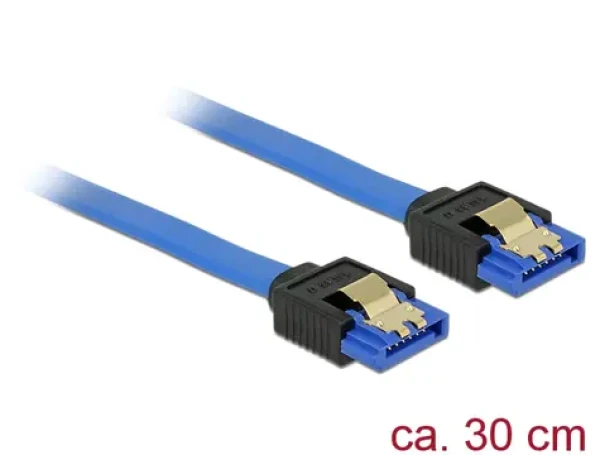 Delock Kábel SATA 6 Gb/s samica priama gt; SATA samica priama 30 cm modrá / so zlatými sponami (84978-D)