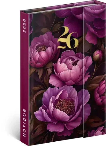 NOTIQUE Týždenný magnetický diár Fialové kvety 2026, 11 x 16 cm (PGD-35553-Z)