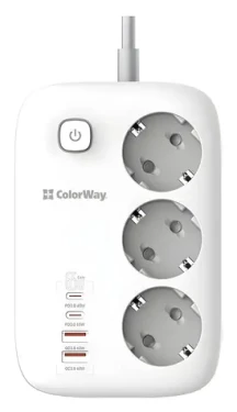 Colorway CW-CHE34PDW biela / Zásuvková lišta / 3x EU zásuvky / 2x USB-A / 2x USB-C / 2 m (CW-CHE34PDW)