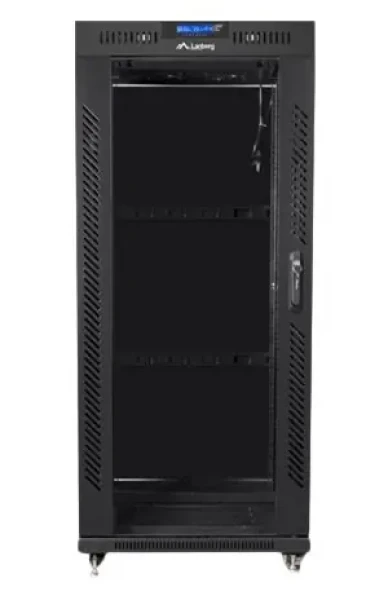 Lanberg 27U 19" čierny / Stojanový rozvádzač / 600x600 mm / Flat pack / Sklenené dvere / LCD (FF01-6627-12BL)