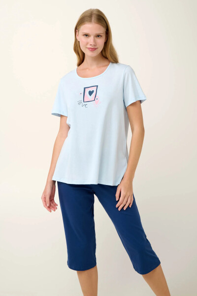 Vamp - Bavlnené dámske pyžamo s potlačou srdca 20929 - Vamp blue cloud L