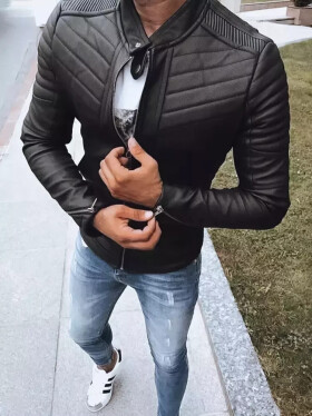 Pánska kožená bunda TX4243 čierna - FashionStreet L