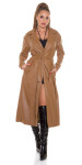 Sexy Faux Leather Coat with Belt brown Einheitsgroesse