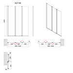 AQUALINE - VANDA Vaňová zástena skladacie 1000x1400 chrom, matné sklo AQ1140