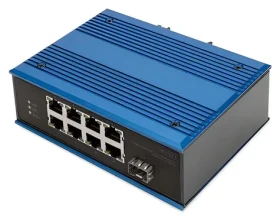 Digitus DN-651133 modrá / Switch / Priemyselný / 8x 10/100 PoE / 1x SFP / DIN lišta (DN-651133)