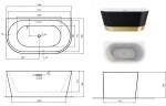 BESCO - Voľne stojaca vaňa VICA NEW s pásom, sifón s prepadom - Farba - Čierna matná tmavá, Farba sifónu - Zlatá, Rozmer vane - 160 × 80 cm VANVIC160NMZN