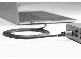 StarTech Kábel USB-C - USB-C so skrutkovacou poistkou čierna/sivá / Kábel / 10 Gbps / PD 20V / 0,5 m (USB31CCTLKV50CM)