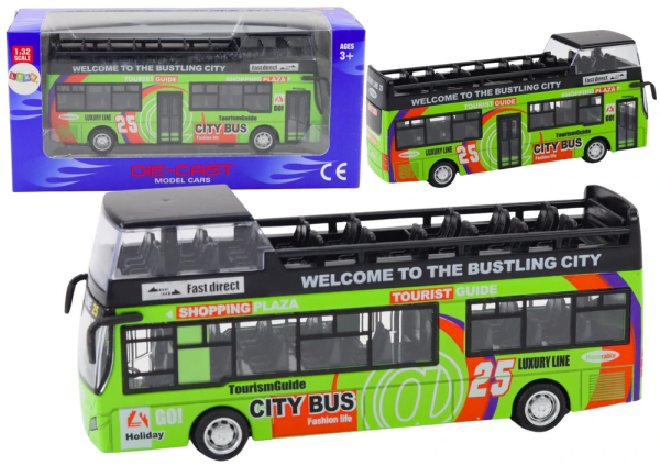 Mamido Turistický dvojposchodový autobus 1:32 s otváracími dverami zelený