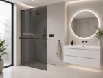 CERANO - Sprchová zástena Walk-in Onyx L-ľavá vzpera - 8 mm + polička/držiak na uteráky - čierna matná, grafitové sklo - 70x200 CER-8050BD801