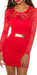 Sexy KouCla long sleeve shift dress with lace red 8