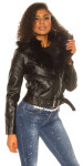 Sexy leatherlook jacket with fake fur, lined black