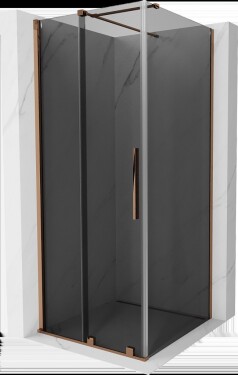 MEXEN/S - Velár sprchovací kút, posuvné dvere 90 x 90, grafit, ružové zlato 871-090-090-41-60