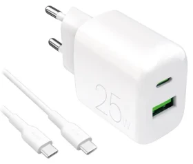 Puro PRO LITE biela / Nabíjacia sada / USB-A + USB-C / 25 W / kábel USB-C - USB-C 1,2 m