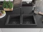 MEXEN/S MEXEN/S - Mario granitový drez 2-bowl vrátane batérie Flora, čierna kropenatá 6504-76-670401-70-B