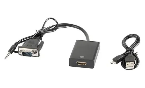 Lanberg AD-0021-BK čierna / Adaptér / VGA (M) + MiniJack 3,5 mm (M) na HDMI (F) / 0,2 m / Full HD (AD-0021-BK)