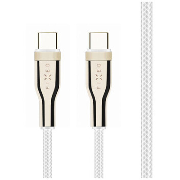 FIXED Krátky nabíjací a dátový opletený kábel s konektormi USB-C/USB-C a podporou PD 1.2 m biela / USB 2.0 / 100W (FIXDB-CC12-WH)