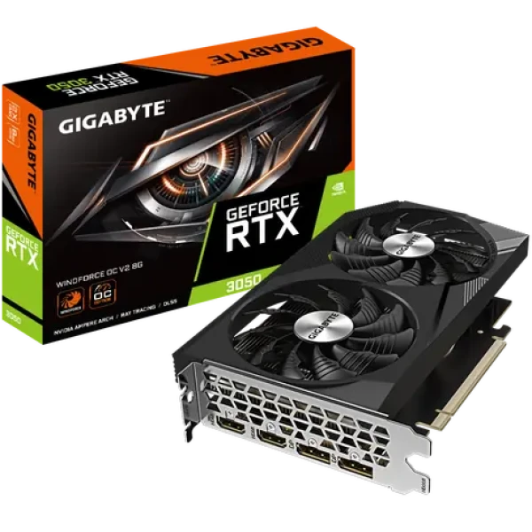 GIGABYTE RTX 3050 WINDFORCE OC V2 8G / 1552 - 1792 MHz / 8GB GDDR6 / 128-bit / 2x HDMI + 2x DP / (8) (GV-N3050WF2OCV2-8GD)