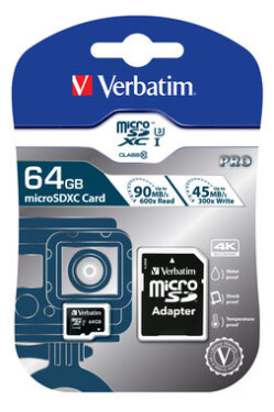 Verbatim microSDXC Pre 64GB + Adaptér / Pamäťová karta / UHS-I (U3) / Class 10 / až 90MBs (47042-V)