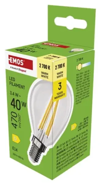 Emos LED žiarovka Filament Mini Globe 3,4 W E14 / Žiarovka / náhrada za 40 W / teplá biela / 470 lm (1525731252)