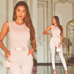 Sexy jumpsuit with golden buckle green S