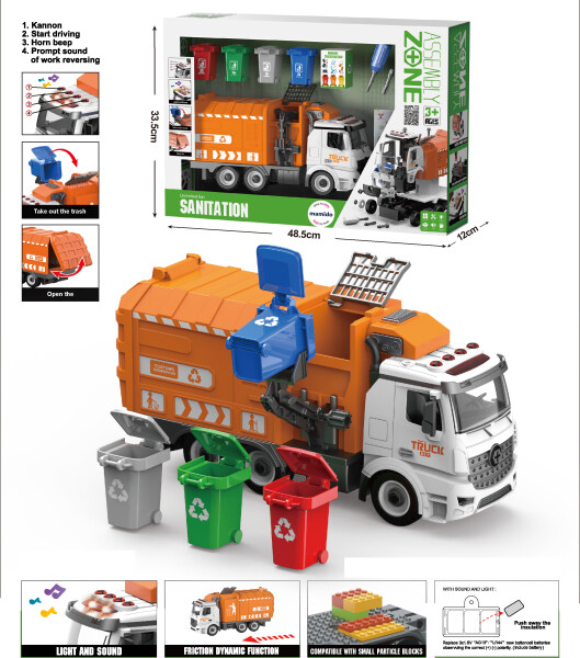 Mamido Mamido Veľké multifunkčné kovové smetiarske auto s farebnými kontajnermi MT1559