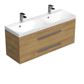 Kúpeľňová skrinka s chrómovými úchytmi a umývadlom SAT Cube Way 120x53x40 cm dub Hickory mat CUBE2120ZDH CUBE2120ZDH