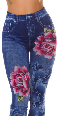 Sexy Jeanslook Leggings with floral print denimblue Einheitsgroesse