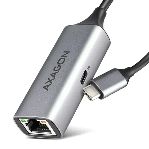 Axagon ADE-TXPD, USB-C 3.2 Gen 1 - Gigabit Ethernet sieťová karta, Asix AX88179, PD 100W, auto inštal šedá (ADE-TXPD)