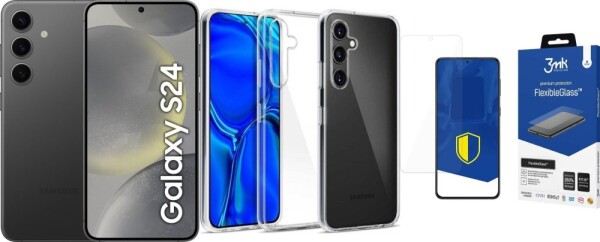 Samsung Galaxy S24 5G 8/256GB Czarny (SM-S921BZK) + FlexibleGlass + Etui Clear Case