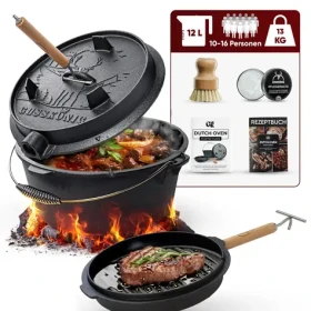 GUSSKÖNIG Liatinový hrniec Dutch Oven 12L s nožičkami / Sada s príslušenstvom / vopred vypálený / pre 10-16 osôb (GK-7)