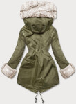 Bunda typu parka v army farbe s odnímateľnou kožušinovou podšívkou (5M763-136) odstíny zelené L (40)