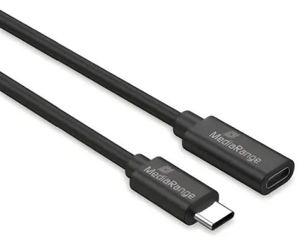 MediaRange USB-C (M) - USB-C (F) čierna / Predlžovací kábel / PD 60 W / USB 3.2 Gen 1 / 5 Gbit / s / 2 m (MRCS245)