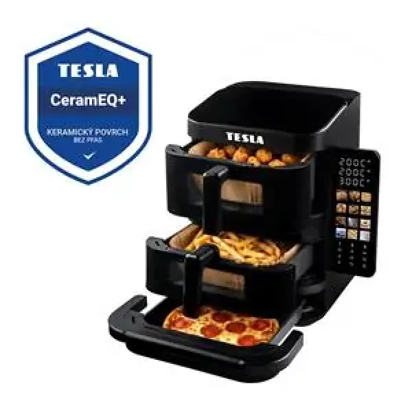 TESLA AirCook TrioZone Q636 XXL čierna / Teplovzdušná fritéza 3v1 / 12 + 2.5 l / 40-300 ° C / 12 programov (Q636-XXL-BLK)