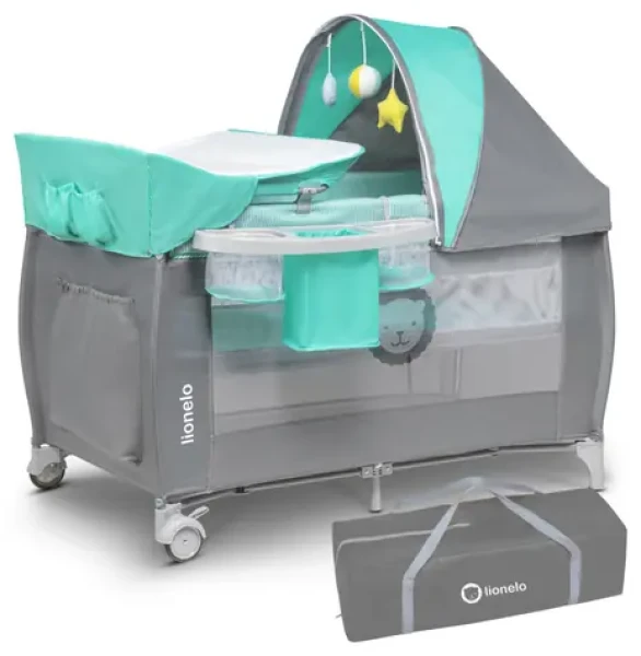 Lionelo Postieľka cestovná Sven PLUS Turquoise Grey (LLOZSVENPLUTQEGRYXXX_R)