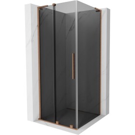 MEXEN/S - Velar L sprchovací kút, posuvné dvere 90 x 90, grafit, meď kartáčovaná 871-090-090-43-65