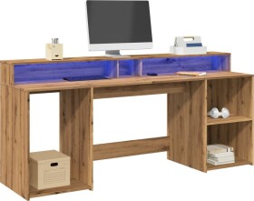 VidaXL Biurko z podświetleniem LED, dub artisian, 200x55x91 cm