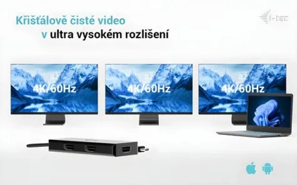 I-TEC USB-C Triple 4K HDMI Video adaptér / Redukcia / 3× HDMI 2.0 / PD 100W / 4K 60Hz / MST (C31TRIPLE4KHDMIPD)