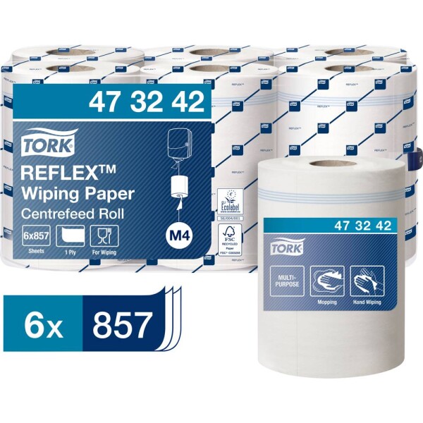 TORK Viacúčelové papierové utierky Reflex ™ 473242 Počet: 5142 ks; 473242 - TORK Reflex M4, 1 vrstva, biele, 6 x 300 m