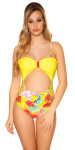 Sexy Swimsuit with Cut Out Flamingo Print GELB 38