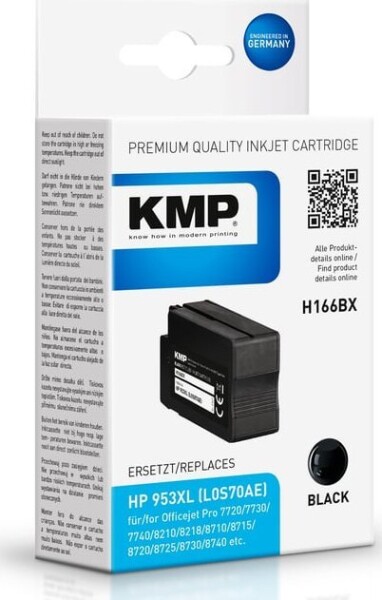 KMP KMP H166BX - 55 ml - Hohe Ergiebigkeit - Schwarz - kompatibel - Tintenpatrone (Alternative zu: HP 953XL, HP L0S70AE) - fur HP Officejet Pro 7740, 8210, 8216, 8218, 8710, 8720, 8730, 8740