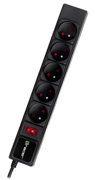 Tracer PowerGear čierna / Prepäťová ochrana / 5 zásuviek / 1,5 m / 2300 W (TRALIS46843)