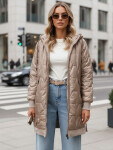 Dlhá dámska prešívaná bunda s kapucňou, béžová, FashionStreet TY5810 L