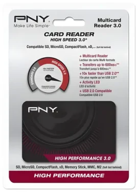 PNY High Performance Reader 3.0 čierna / Čítačka pamäťových kariet / USB 3.2 Gen 1 / 5000 Mbit/s / CF, SD, microSD, MS, xD (FLASHREAD-HIGPER-BX)