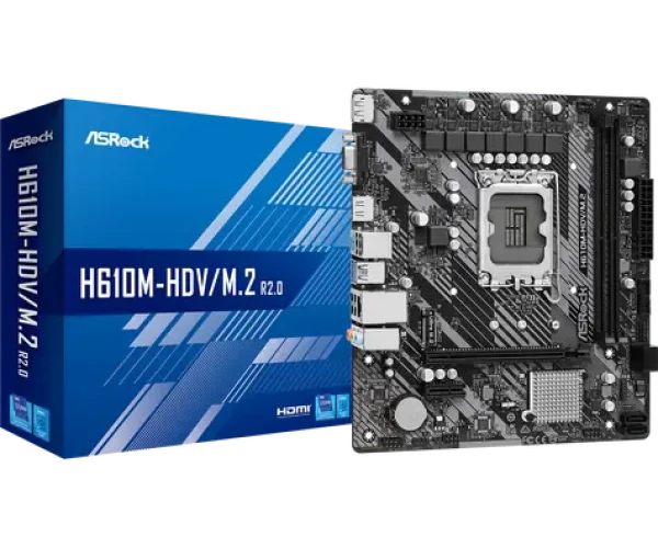ASRock H610M-HDV/M.2 2.0 / H610 / LGA 1700 / 2x DDR4 / PCIEx16 / 1x GLAN / mATX (90-MXBJH0-A0UAYZ)