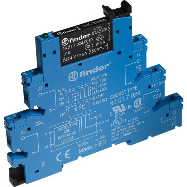 Finder 38.51.0.024.5060 reléový modul, 24 V/DC, 24 V/AC, 6 A, 1 prepínací, Tray, 1 ks; 38.51.0.024.5060-10